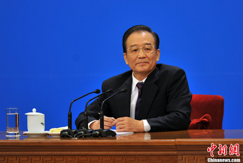 Chinese Premier Wen Jiabao at a press conference after the closing meeting of the Fifth Session of the 11th National People's Congress (NPC) at the Great Hall of the People in Beijing, capital of China, March 14, 2012.