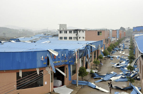 The scattered remains of damaged property in Lianzhou, South China's Guangdong province, April 5, 2012. [Photo/Xinhua]