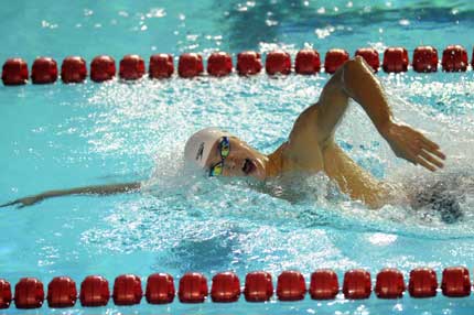 World champion Sun Yang of Zhejiang swims en route to 800m freestyle title at the national championships in Shaoxing, Zhejiang Province, yesterday.