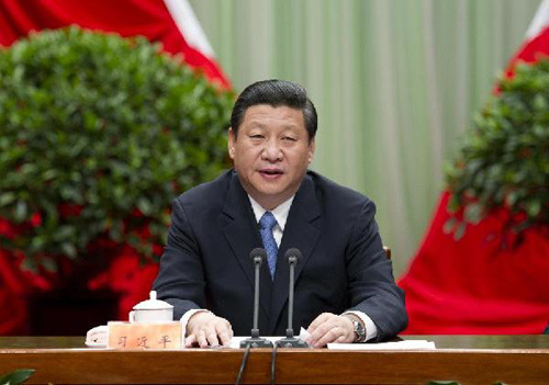 Chinese Vice President Xi Jinping, also president of the Party School of the Communist Party of China (CPC) Central Committee, addresses the school's opening ceremony for the second group of learners during the spring semester in Beijing, capital of China, May 16, 2012. (Xinhua/Xie Huanchi)