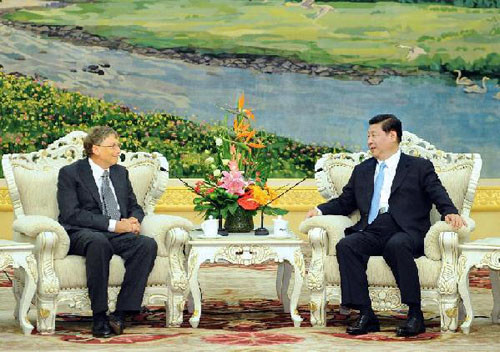 Chinese Vice President Xi Jinping (R) meets with Bill Gates, co-chair of the Bill & Melinda Gates Foundation, in Beijing, capital of China, May 29, 2012. (Xinhua/Li Tao)