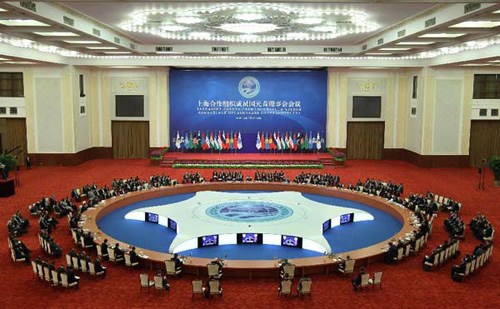 The large group meeting of the Shanghai Cooperation Organization (SCO) Beijing summit is held at the Great Hall of the People in Beijing, capital of China, June 7, 2012. Chinese President Hu Jintao presided over the meeting and delivered a key-note speech