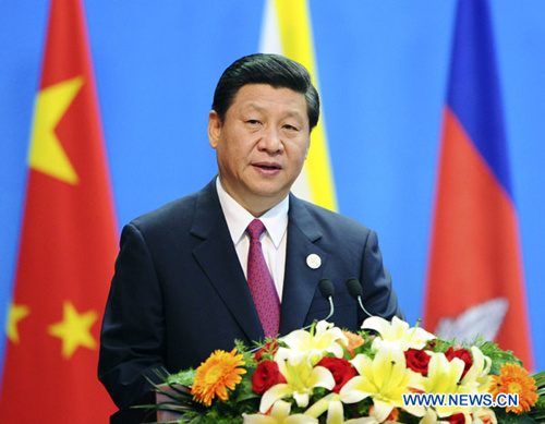 Chinese Vice President Xi Jinping addresses the opening ceremony of the China-ASEAN Business and Investment Summit and Forum on China-ASEAN Free Trade Area in Nanning, capital of southwest China's Guangxi Zhuang Autonomous Region, Sept. 21, 2012. (Xinhua/Xie Huanchi) 