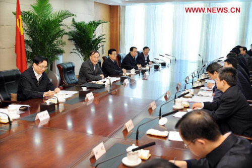 Wang Qishan (2nd L), a Standing Committee member of the Political Bureau of the Communist Party of China (CPC) Central Committee and secretary of the CPC Central Commission for Discipline Inspection (CCDI), speaks at a seminar held to solicit suggestions from the legal academic circle on enhancing supervision of cadres to prevent corruption and improving the party's working style in Beijing, capital of China, Nov. 30, 2012. (Xinhua/Li Tao)