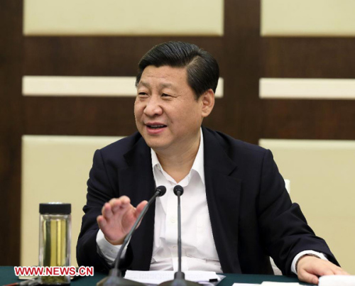 Xi Jinping, general secretary of the Communist Party of China (CPC) Central Committee and chairman of the CPC Central Military Commission (CMC), speaks during a meeting held with government officials and entrepreneurs in Guangzhou, capital of south China's Guangdong Province, Dec. 9, 2012. (Xinhua/Lan Hongguang)