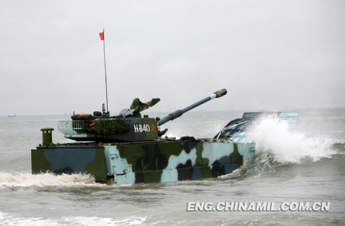 A brigade of the Marine Corps under the Navy of the Chinese Peoples Liberation Army (PLA), which was praised as land tiger, sea dragon and air eagle, carried out a series of amphibious armored training at the end of the year 2012 so as to solve the 