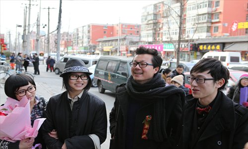 Gay rights activists outside the marriage registration office in February. Photo: Courtesy of Beijing LGBT Center 