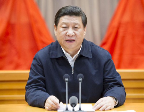 Xi Jinping, general secretary of the Communist Party of China (CPC) Central Committee and chairman of the CPC Central Military Commission (CMC), addresses the opening ceremony of a high-profile workshop attended by new CPC Central Committee members and alternate members elected at the 18th CPC National Congress in November last year in Beijing, capital of China, Jan. 5, 2013. (Xinhua/Huang Jingwen)