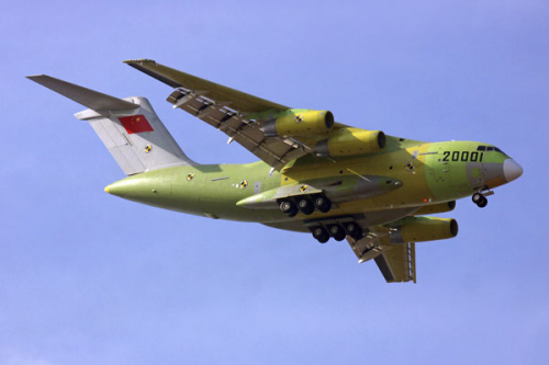 The Y-20, China's first domestically made jumbo air freighter, held a successful test flight on Saturday. Chen Xiao / Xinhua 