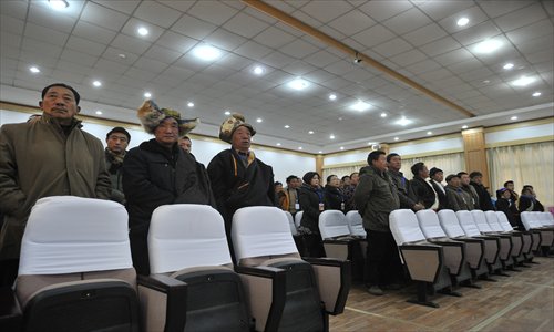 Audiences attend the trial of Lorang Konchok and Lorang Tsering at the Intermediate People's Court of the Aba Tibetan and Qiang Autonomous Prefecture on Saturday. Photo: Wei Yao 