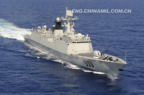 The Yantai guided missile frigate was delivered and commissioned to the Navy of the Chinese Peoples Liberation Army (PLA) in June 2011.It is 134 meters long, 16 meters wide and 35 meters high, with a maximum displacement of 4,000-odd tons. It undertakes such main tasks as anti-submarine, commanding, air defense, escorting and so on. (chinamil.com.cn/Zhang Qun and Hu Quanfu)