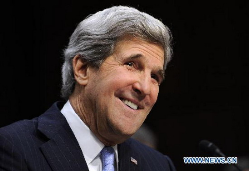 Senator John Kerry testifies at his confirmation hearing before the Senate Foreign Relations Committee to become the next Secretary of State on Capitol Hill, in Washington D.C., capital of the United States, Jan. 24, 2013. (Xinhua/Zhang Jun)