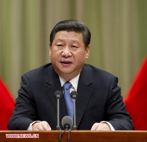 Xi Jinping, general secretary of the Communist Party of China (CPC) Central Committee and chairman of the CPC Central Military Commission, addresses a gathering held to mark the 80th anniversary of the founding of the Party School of the CPC Central Committee in Beijing, capital of China, March 1, 2013. (Xinhua/Huang Jingwen)