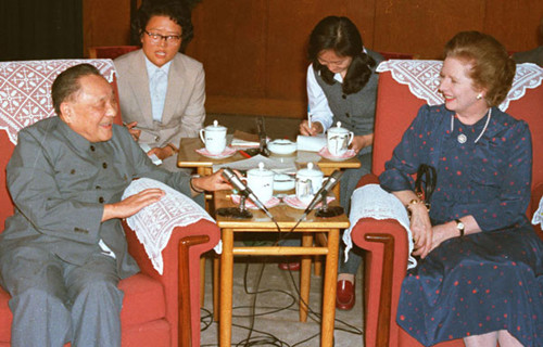 Chinese leader Deng Xiaoping met with then-British prime minister Margaret Thatcher in Beijing on Sept 24, 1982. Photo by Xinhua