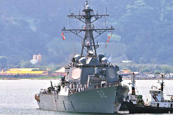 US destroyer USS Fitzgerald arrives at the former US naval base in Subic Bay, Olongapo City, north of Manila in June. David Bayarong / Agence France-Presse 