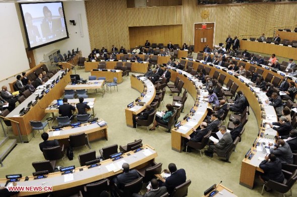 Chinese Foreign Minister Wang Yi addresses a meeting with African foreign ministers at the UN headquarters in New York Sept. 23, 2013. (Xinhua/Zhang Jun) 