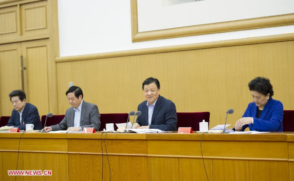 Liu Yunshan (2nd R), member of the Standing Committee of the Political Bureau of the Communist Party of China (CPC) Central Committee and secretary of the Secretariat of the CPC Central Committee, addresses a symposium on the study and development of Marxism in Beijing, capital of China, Oct. 20, 2013. (Xinhua/Huang Jingwen) 