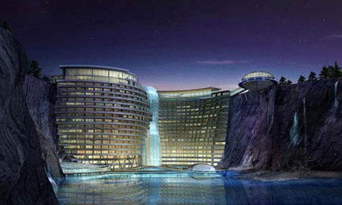 In Shanghai, adventure will meet luxury at a five-star hotel which is currently being  built in a massive pit.