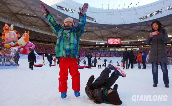 The Birds Nest or the National Stadium of China is now hosting a snow festival which is attracting thousands to a wide range of winter activities.