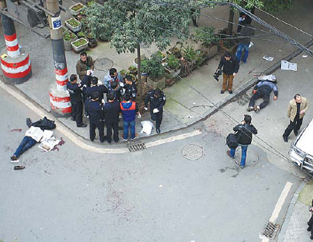 The scene of a knife attack in Changsha, Hunan province. Six people died in the incident. Provided to China Daily