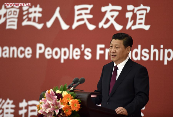 Chinese President Xi Jinping addresses China International Friendship Conference in Commemoration of the 60th Anniversary of the Chinese People's Association for Friendship with Foreign Countries (CPAFFC) in Beijing, capital of China, May 15, 2014. (Xinhua/Li Xueren)