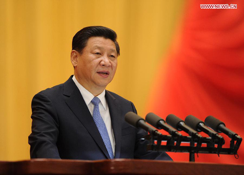 Chinese President Xi Jinping, who is also the General-Secretary of the Communist Party of China Central Committee and Chairman of the Central Military Commission, delivers a speech during a conference celebrating the 60th anniversary of the National People's Congress (NPC) in Beijing, capital of China, Sept. 5, 2014. (Xinhua/Xie Huanchi)