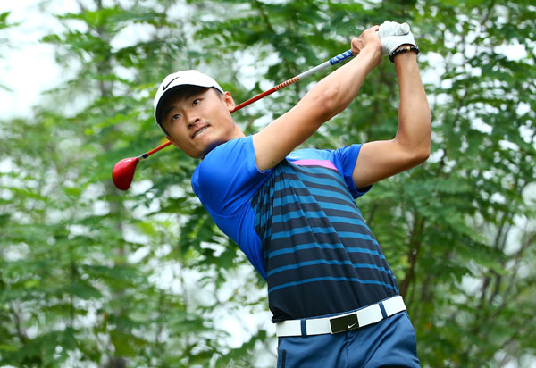 Li Haotong tees off in this years PGA Tour China Series Cadillac Open. PROVIDED TO CHINA DAILY