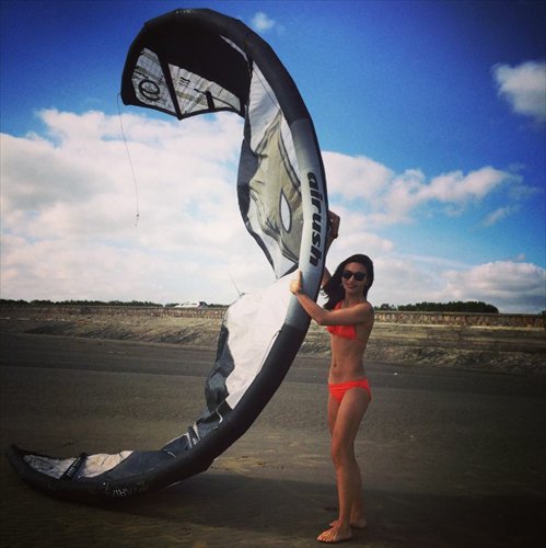 Joanne Zhang with her kiteboard