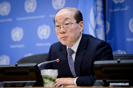 Liu Jieyi, China's permanent representative to the United Nations and rotating presidency of the Security Council for the month of February, speaks during a press briefing at the UN headquarters in New York, on Feb. 3, 2015. China's permanent representative to the United Nations, Liu Jieyi who just assumed the rotating presidency of the Security Council for the month of February, announced on Tuesday a special commemorative debate in the 15-nation council for Feb. 23 to be chaired by Chinese Foreign Minister Wang Yi. (Xinhua/Niu Xiaolei)