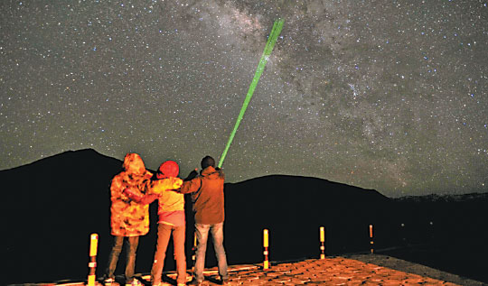 Amateur astronomers watch the stars at the Dark-Sky Reserve in Ngari. Wang Xiaohua/for China Daily