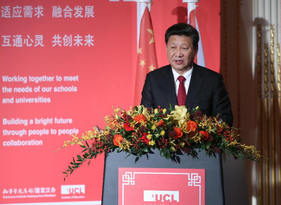 hinese President Xi Jinping addresses the opening ceremony of an annual conference of UK Confucius Institutes and Confucius Classrooms in London, Britain, Oct. 22, 2015. (Photo: Xinhua/Pang Xinglei)