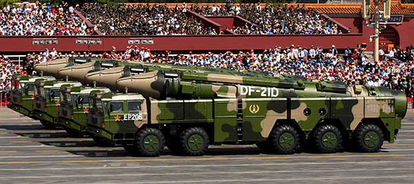 DF-21D missiles pass along Changan Avenue during the Victory Parade on Sept 3 to celebrate the 70th anniversary of the World's Anti-Fascist War. (Photo: China Daily/Wang Zhuangfei)