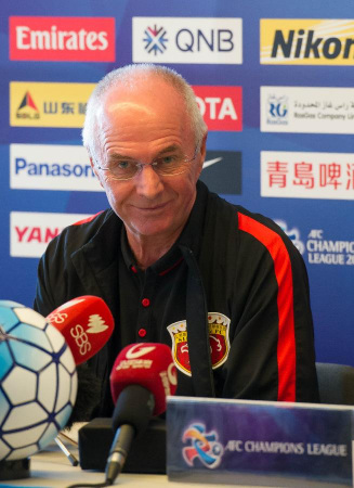 Shanghai SIPG's coach Sven-Goran Eriksson attends a press conference in Melbourne on Feb. 23. (Photo/Xinhua)