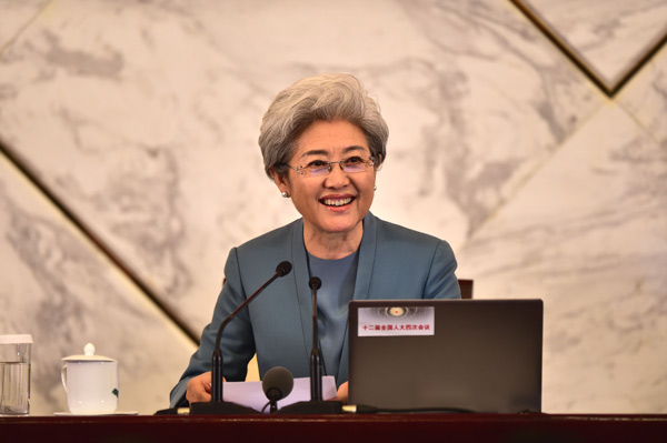 Fu Ying, spokesperson for the fourth session of China's 12th National People's Congress (NPC), answers questions during a press conference on the session at the Great Hall of the People in Beijing, capital of China, March 4, 2016. The fourth session of the 12th NPC is scheduled to open in Beijing on March 5. (Photo/Xinhua)