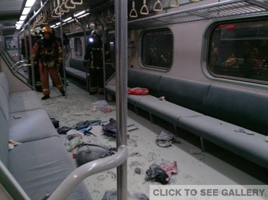 Over 20 passengers were injured after an explosion hit a train in Taipei on Thursday night, said the island's railway authority.The blast happened at about 10 p.m. as the train reached Songshan station. (Photo/Xinhua)