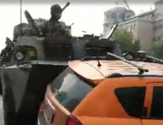 Screenshot from a video posted online shows a PLA vehicle colliding with a Jeep. CHINA DAILY