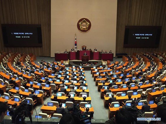 South Korean parliament kicks off vote on presidential impeachment in Seoul Dec. 9, 2016. (Xinhua/Kim Ho Min)