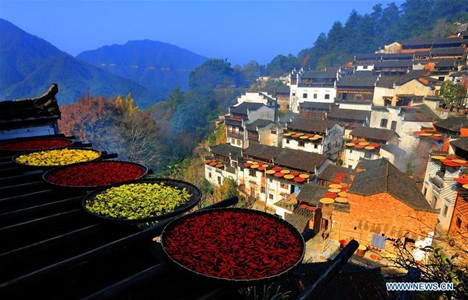 Photo taken on Dec. 8, 2016 shows the autumn scenery in the ancient village of Huangling in Wuyuan County, east China's Jiangxi Province. (Photo/Xinhua)