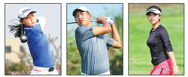 Chinese golfers (from left) Wang Ziyi, Jin Cheng and He Muni play in tournaments in China. LIU ZHUANG/ZHOU WEI/CHINA DAILY