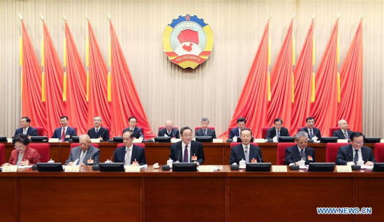 Yu Zhengsheng (C, front), chairman of the National Committee of the Chinese People's Political Consultative Conference (CPPCC), presides over the 19th meeting of the Standing Committee of the CPPCC 12th National Committee in Beijing, capital of China, Feb. 28, 2017. The meeting closed here on Tuesday. (Xinhua/Yao Dawei)