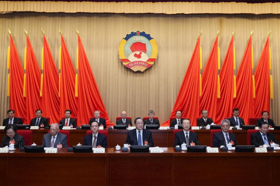 Yu Zhengsheng, chairman of the National Committee of the Chinese People's Political Consultative Conference (CPPCC), presides over the second plenary meeting of the 20th meeting of the Standing Committee of the 12th National Committee of the CPPCC in Beijing, capital of China, March 12, 2017. (Xinhua/Ju Peng) 