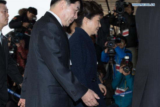 Ousted South Korean President Park Geun-hye arrives at the prosecutors' office in Seoul, South Korea, March 21, 2017. (Xinhua/Lee Sang-ho)