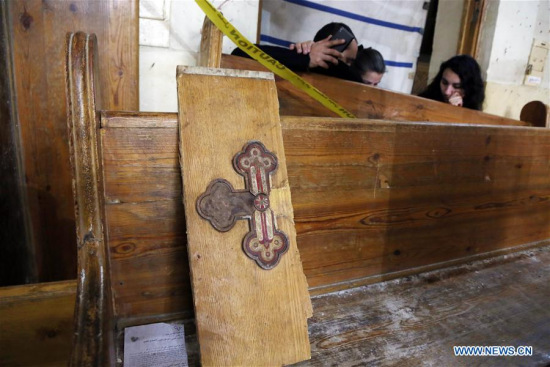 Photo taken on April 9, 2017 shows the site of a bomb blast at Mar Girgis Church in Tanta, Egypt. The deadly blasts at two churches in Egypt's Tanta and Alexandria on Sunday left at least 43 dead and over 130 injured, according to local media. (Xinhua/Ahmed Gomaa)