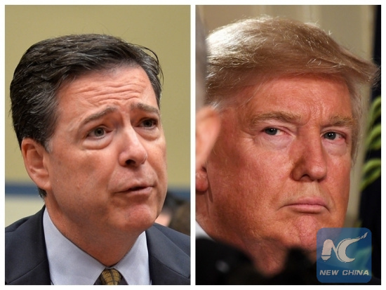 A combination photo shows former U.S. FBI Director JamesComeytestifies over investigation into Hillary Clinton's email system, on Capitol Hill in Washington D.C. on July 7, 2016, and U.S. President Donald Trump nominates Judge Neil Gorsuch as the new justice for the Supreme Court in Washington D.C., the United States, on Jan. 31, 2017. (Xinhua)