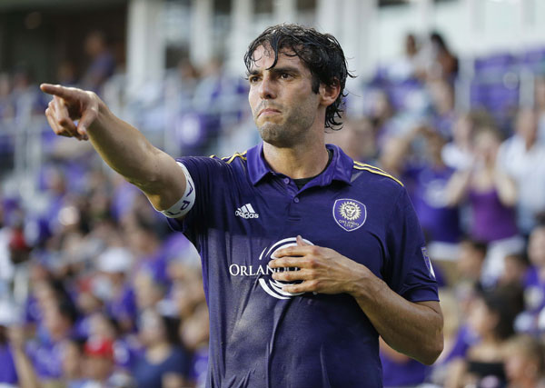 Orlando City SC midfielder Kaka points during the first half against the Toronto FC at Orlando City Stadium, Orlando, US, July 5, 2017. (Photo/Agencies)