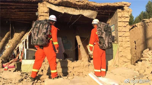 Rescue work is under way in Jinghe county, Bortala Mongol autonomous prefecture of Xinjiang Uygur autonomous region on Aug 9. (Photo provided to chinadaily.com.cn)