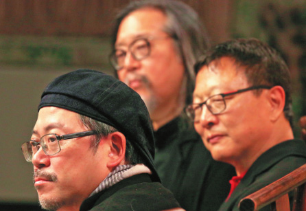 The brains behind the operadesigner Tim Yip (left), composer Bright Sheng (right) and stage director Stan Lai. (Photo by Jiang Dong/China Daily)