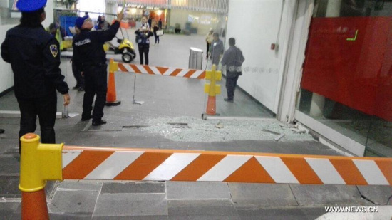 Policemen guard at the Mexico City International Airport after an earthquake jolted Mexico City, capital of Mexico, on Sept. 8, 2017. A powerful earthquake measuring 8.0 on the Richter scale struck off Mexico's southern coast on late Thursday, the United States Geological Survey (USGS) said. (Xinhua/Str)