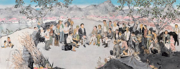 The ink painting, Herald of Chunfeng Village, portrays Wang Jiayuan, a Party official, by artist Liu Qinghe from the Central Academy of Fine Arts. The painting is among many such works on show at the National Museum of China that focus on role models. (Photo provided to China Daily)