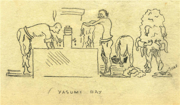 A drawing depicting prisoners of war doing a thorough cleanup. (Photo provided to China Daily)